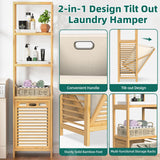 BAMBOOHOMIE Bamboo Tilt Out Laundry Hamper, 4-Tier Tilt Out Hamper for Laundry with Shelf & Removable Clothes Basket - Can Convert to 2-Tier Pull-Out Laundry Hamper & 2 Tier Freestanding Shelf, Beige BAMBOOHOMIE