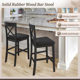 Cozyman 26" Wood Bar Stools Set of 2, Counter Height Bar Stools with Classical X-Shaped Back, Solid Barstools with Rubber Wood Frames and Faux Leather Seat, Black Cozyman