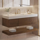 YITAHOME 48 Inch Floating Vanity with 3 Drawers, Wall Mounted Bathroom Vanity with White Quartz Countertop & Oak Veneer, Big Space Storage for Modern Bathroom, Walnut YITAHOME