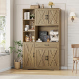 HOSTACK 71" Tall Kitchen Pantry Storage Cabinet, Farmhouse Food Pantry Cabinet with Microwave Stand, Barn Doors Kitchen Hutch Cabinet with Large Drawer and Shelves for Dining Room HOSTACK