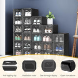 DWVO Large 18 Pack Shoe Storage Boxes, Plastic Stackable Shoe Storage Organizer for Closet, Fit up to US Size 13, Foldable Shoe Rack Clear Sneaker Containers (Black, Large) DWVO