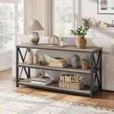 IDEALHOUSE 55 Inch Entryway Table, Narrow Long Console Table with Storage, 3 Tier Wood Sofa Table for Living Room, Industrial Behind Couch Table, Hallway Table for Foyer, Entryway Furniture-Grey IDEALHOUSE