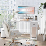 Pamray 39 Inch Computer Desk with Monitor Stand Small Home Office Desks with Non-Woven Storage Drawer for Bedroom Study Table Writing and Work Desk White,White Leg Pamray
