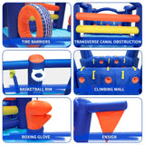 Hapcap 18' x 7.5' Inflatable Obstacle Course Bounce House for Big Kids,Wide Slide,2 Climbing Walls,Jumping Area,Simple Boxing Theme for Backyard Party Hapcap