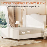 koorlian Queen Bed Frame Chenille Upholstered Platform Bed with Headboard and Footboard, 51" High Deep Tufted Wingback Sleigh Upholstered Bed, Modern Retro Minimalist Style, Easy Assembly, Cream koorlian