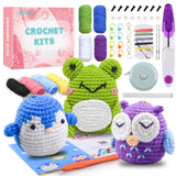 Crochet Kit for Beginners Kids Adults - Amigurumi Crocheting Animal Kits, Beginner Knitting Set DIY Art Craft, 3 Pattern Owl, Penguin, Frog, Easy to Learn Tutorials, Yarns, Hook, for Girls Age 12+ Andgiv