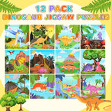 SANNIX 12 Pack Dinosaur Wooden Jigsaw Puzzles with 12 Organize Bags, Dinosaurs Animals Toddlers Puzzles for Kids Ages 3 4 5, Party Favors Educational Learning Travel Toys for Boys Girls SANNIX