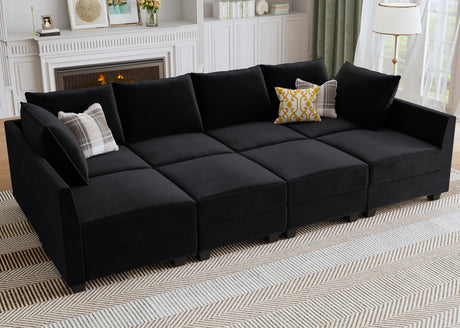 HONBAY Modular Sectional Sleeper Sofa Velvet Sectional Sleeper Couch with Storage Seats Oversized Sectional for Living Room,Black HONBAY