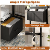 Homieasy Computer Desk with File Drawer Cabinet, L Shaped Office Desk with Printer Stand & Full Monitor Stand, 48 Inch Gaming Desk with Power Outlets Led Light Storage Bag Hanging Hooks, Black Homieasy