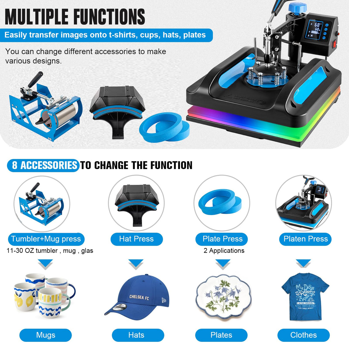 Leomru 5 in 1 Heat Press Machine, Heat Press 15x15, Multifunction T Shirt Press Machine, 360-Degree Swing Away Sublimation Heat Press Machine for T-Shirt Mugs Hat Cap Slide Out Leomru