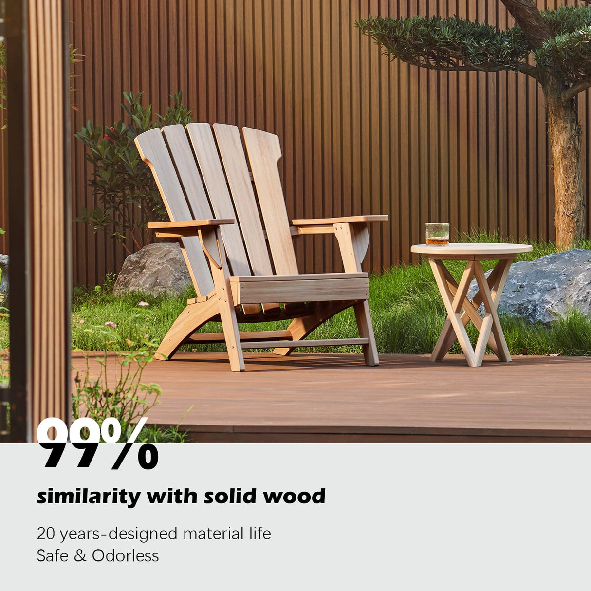 YARDCOM Adirondack Chair, 110°Ergonomics Plastic Extra Tall Adirondack Chairs, HDPE All-Weather Plastic Patio Outdoor Chair, High Foamed Polyethylene Fire Pit Chair(Natural) YARDCOM