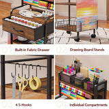 Homsorout Art cart, 3 Tier Rolling Cart - Utility Cart with Storage Drawer and Wheels, Versatile Art & Craft Organizer for Home, Office, or Studio Ideal for Storing Brushes, Paints （Brown） Homsorout