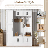 Merax Farmhouse Wood Hall Tree with Shoe Bench & 6 Cabinets, 4-in-1 Coat Rack with 4 Hooks & Adjustable Shelves, Entryway Storage Organizer Cabinet for Entrance, Hallway, Mudroom White Merax
