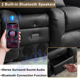 URRED Loveseat Recliner Sofa with Massage and Heat, Power Reclining Loveseat Sofa RV Couch with Console and Middle Seat, 3-Seater Home Theater Seating with LED Lights, Faux Leather, Black URRED