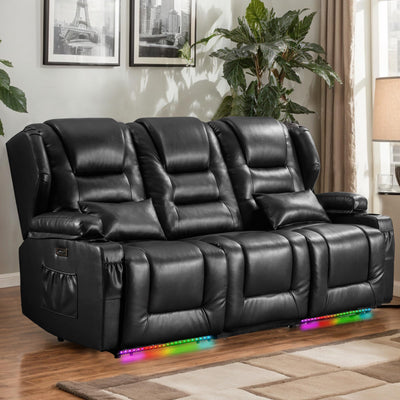 DRMBOOK RV Power Loveseat Recliner Sofa, Faux Leather 3-Seater Wall Hugger Reclining Sofa, Home Theater Seating Chair with Cup Holders, 3 Person Couch RV Furniture for Living Room, Black