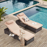 Yalissey Outdoor Lounge Chairs, Pool Lounge Chairs Set of 2, Outdoor Chaise Lounge with Adjustable Backrest & Cup Holder,Khaki Yalissey