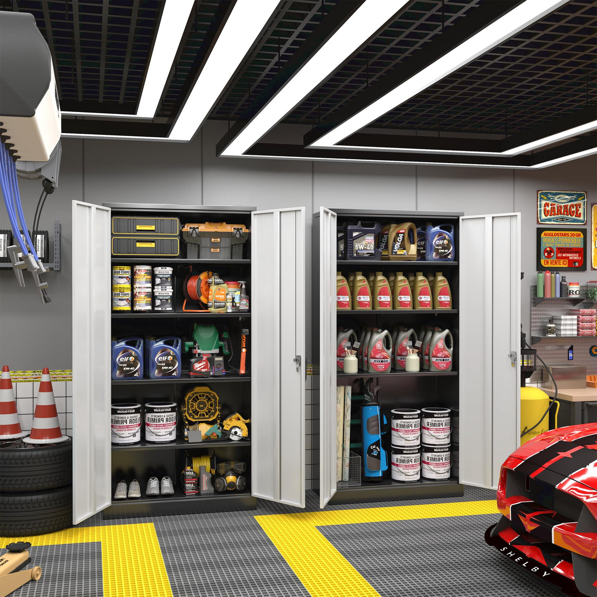 Greenvelly Metal Storage Cabinet, Locking Steel Garage Cabinets with Doors and Adjustable Shelves,Lockable Metal File Cabinet, Metal Tool Cabinets for Garage,Home Office,School (Black Grey) Greenvelly