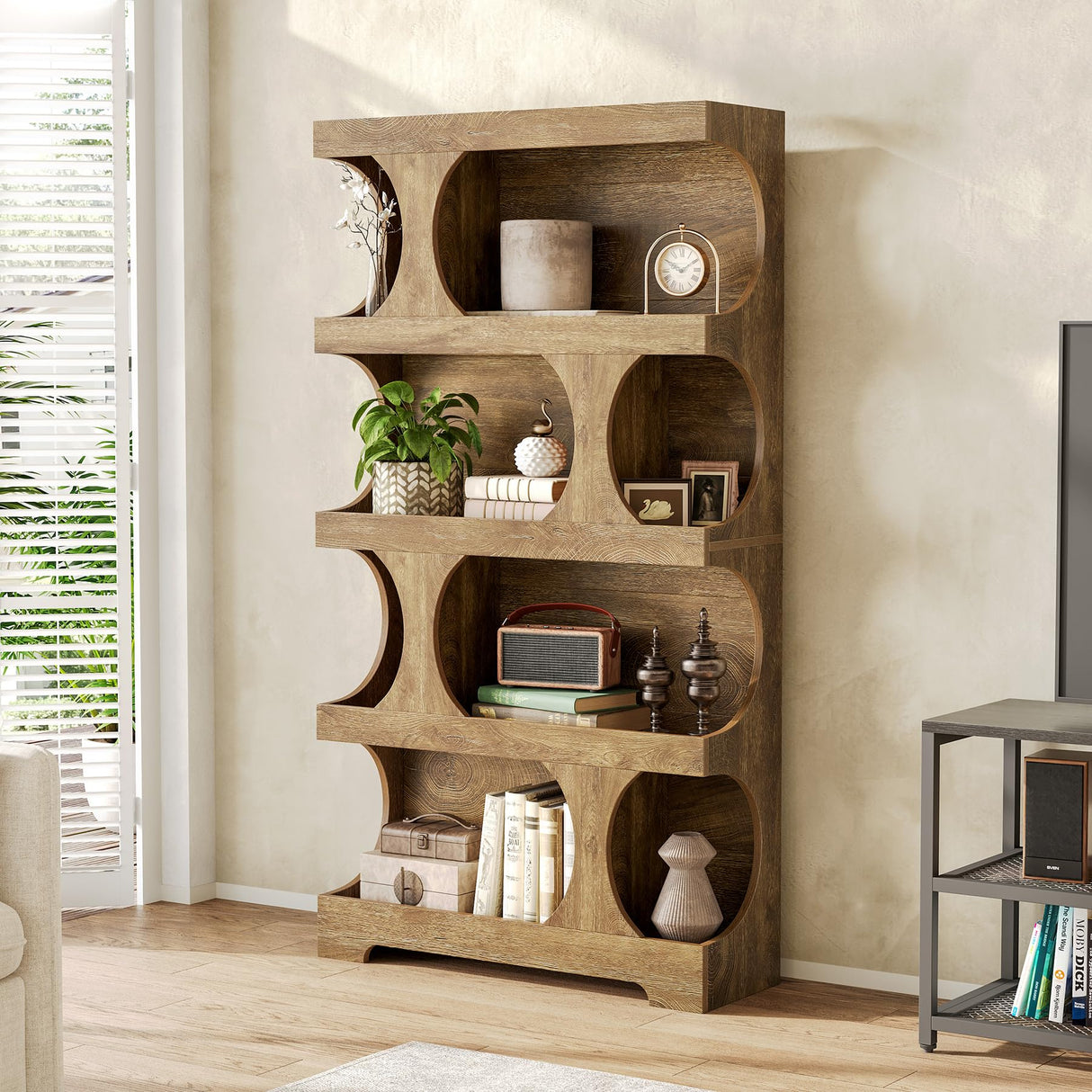 LITTLE TREE 4-Tier Large Bookshelf, 70.8-Inch Tall Bookcase with Storage Shelves, All Wooden Modern Display Rack, Big Open Book Shelf for Living Room, Bedroom, Office, Oak LITTLE TREE