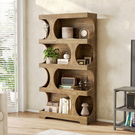 LITTLE TREE 4-Tier Large Bookshelf, 70.8-Inch Tall Bookcase with Storage Shelves, All Wooden Modern Display Rack, Big Open Book Shelf for Living Room, Bedroom, Office, Oak LITTLE TREE