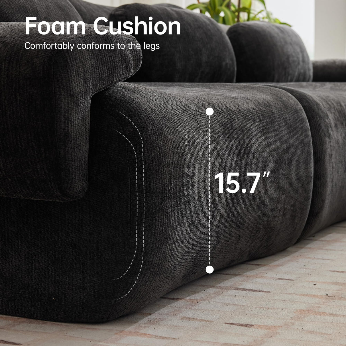 MAXMXX 117”L Shaped Modern Sofa Modular Sectional Cloud Couch with Ottoman,Oversized Boneless Sofa,3+1 Seater Chenille Deep-Seat Sofa with 3 Pillows,Suitable for Living Room or Bedroom (Black) MAXMXX