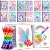 BenLouis 12 Butterfly Mini Coloring Books Kids with 12 Stacking Crayons Butterfly Theme Party Favors Small Activity Books Bulk for Kids Spring Fairy Birthday Party Gift Goodie Bag Stuffers BenLouis