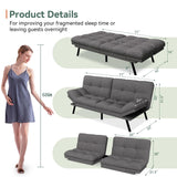Opoiar Convertible Futon Sofa Bed,71" Memory Foam Futon Couch,Detachable Cushion,Adjustable Backrest & Armrest,Linen Modern Loveseat Sleeper Recliner for Living Room,Office,Apartment,Light Grey Opoiar