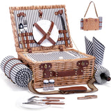 Picnic Basket with Blanket and Wine Pouch for 2 Wicker Picnic Set with Insulated Liner Cooler Bag Hamper for Camping,Wedding - Stripes SatisInside