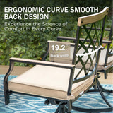 PHI VILLA 5-Piece Outdoor Dining Set, 4 Steel Metal Swivel Patio Chairs & 1 Square Dining Table, Wood-Like Pattern Armrest PHI VILLA