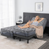Split King Adjustable Bed Bases with Mattress, 12 Inch Grey Gel Memory Foam Medium-Firm Mattress in Box, Adjustable Bed with Wireless Remote, Sturdy Metal, Easy Assembly Smart Electric Bed Frame Vipbear