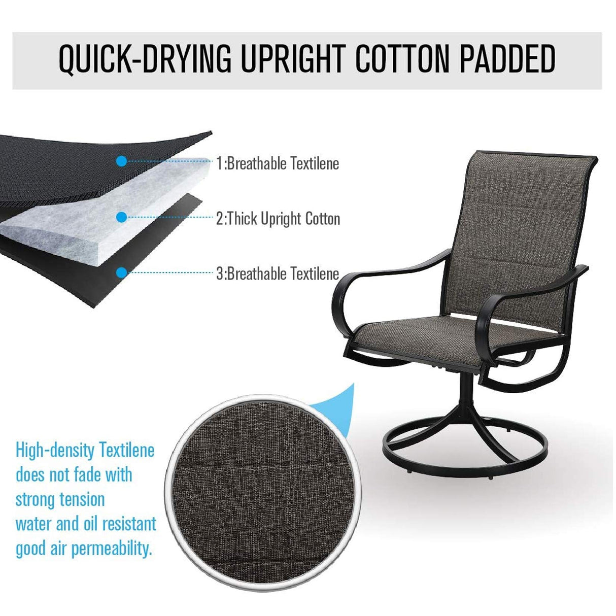 MFSTUDIO 7 Pieces Patio Dining Sets,Outdoor Furniture Set Including 1x 64 Rectangle Wood-like Table Table and 6 Padded Sling Swivel Chairs Metal Dining Set for Backyard,Garden,Deck MFSTUDIO