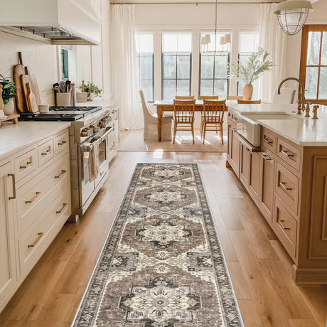 Washable Kitchen Runner Rug - 2x10 Hallway Rug Distressed Mats Non-Slip Soft Room Floor Carpet for Dining Room (Beige, 2 x 10) RUUGME