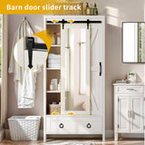 DWVO Bathroom Storage Cabinet, 67" Tall Storage Cabinet with Full Length Mirror ＆ Barn Door, Farmhouse Bathroom Cabinets with Drawers for Kitchen Cabinet, Living Room, Laundry, White Oak DWVO