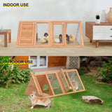 Kecreque Outdoor Chicken Coop Wooden A-Frame Small Animal Cage Rabbit House Quail Cages with Outdoor Runs & Ventilated Wire Fence Suitable for Garden Backyard Farms 47 x 18 x 19.5 in Kecreque