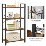 VASAGLE 4-Tier Rustic Brown & Black Bookshelf for Home & Office Storage VASAGLE