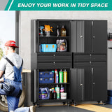 Metal Storage Cabinet with Wheels and Drawers,Rolling Garage Storage Cabinet with Locking Doors and Adjustable Shelves,73" Mobile Tall Large Metal Tool Cabinets with Locks for Home,Office,Garage SISESOL