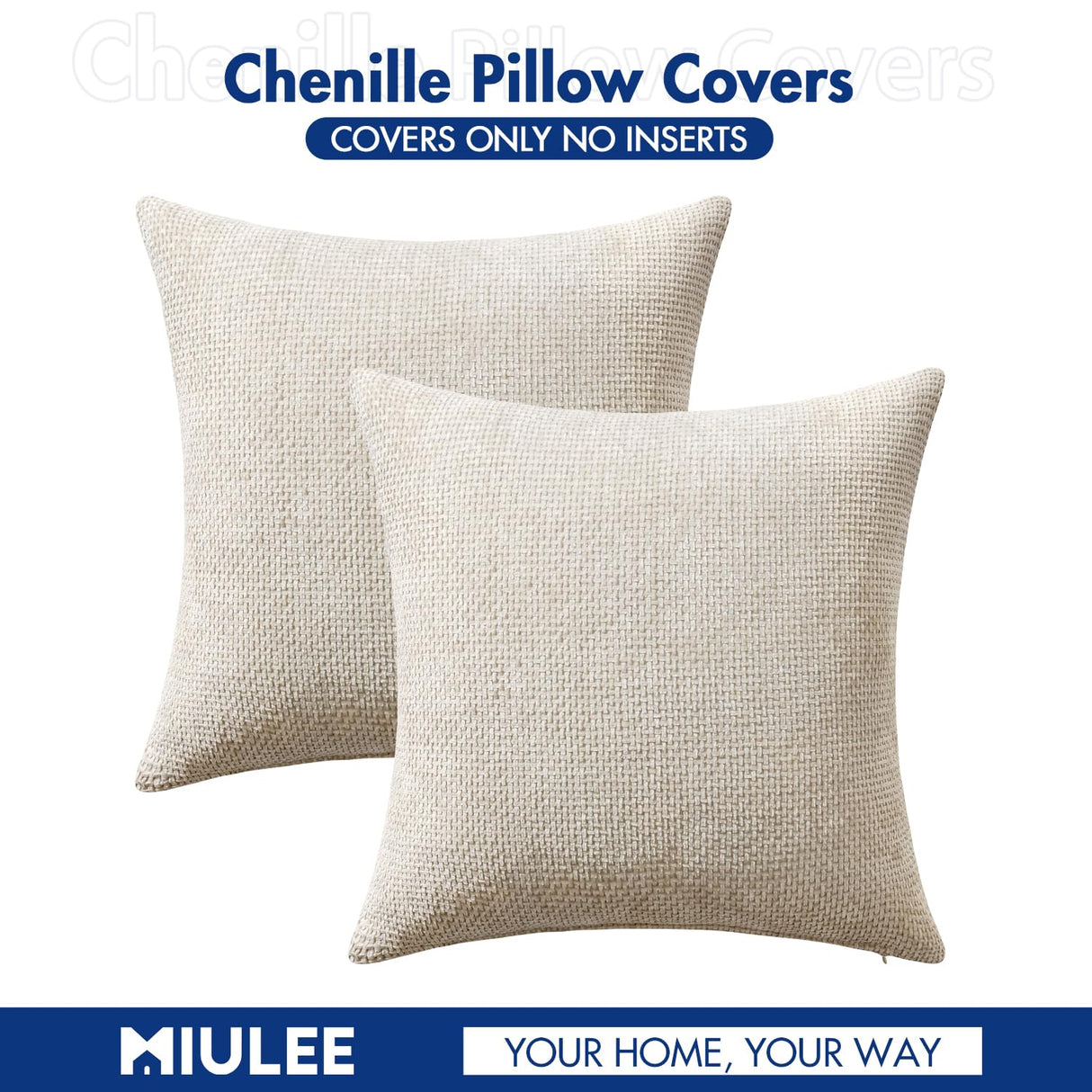 MIULEE Pack of 2 Christmas Couch Throw Pillow Covers 18x18 Inch Neutral Beige Modern Boho Accent Decorative Pillow Covers Soft Chenille Farmhouse Cushion Covers for Home Decor Bed Sofa Living Room MIULEE