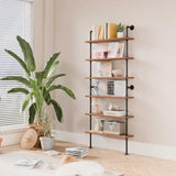 Anynice 6 Tier Industrial Ladder Pipe Shelf Bookcase, Rustic Wall Mounted Pipe Bookshelves for Decor and Storage Anynice