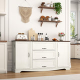 65" Sideboard Buffet Cabinet with Storage, Farmhouse Kitchen Pantries Sideboard Cabinets with Drawer, Wood Coffee Bar Cabinet with Adjustable Shelves, Storage Cabinets for Kitchen, Antique White chartustriable