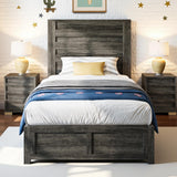 LUXOAK Twin Farmhouse Bed Frame with 49" Fluted Headboard, Wooden Platform Bed with Natural Grain, Noise-Free, No Box Spring Needed, Rustic Grey LUXOAK