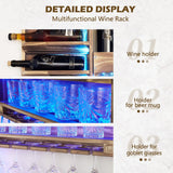 Homde Wine Rack with LED Light Wall Mounted Wood,Wine Shelf with Bottle Stemware Glass Holder Rustic, Wine Display Storage Rack with Cork Holder for Home Bar Kitchen Decor Homde