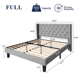 Allewie Full Size Bed Frame with Button Tufted Wingback Headboard, Modern Fabric Upholstered Platform Bed Frame with Strong Wood Slat Support, No Box Spring Needed, Easy Assembly, Light Grey Allewie