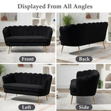 DWOYFO 59” Small Modern Teddy Loveseat Sofa, 2-Seater Sofa with Gold Metal Legs, Small Couch with Flower Shaped Back for Living Room Bedroom Office (Teddy, Black) DWOYFO