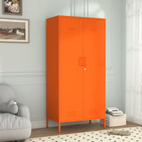 2 Door Wardrobe 67 Inch Orange Metal Storage Cabinet with Hanging Rod, Office Double Door Lockable Metal Adjustable Shelves Wardrobe Bedroom Home Office Storage Cabinet Size： 67"H x 31.5"W x 18.1"D Aiasuit