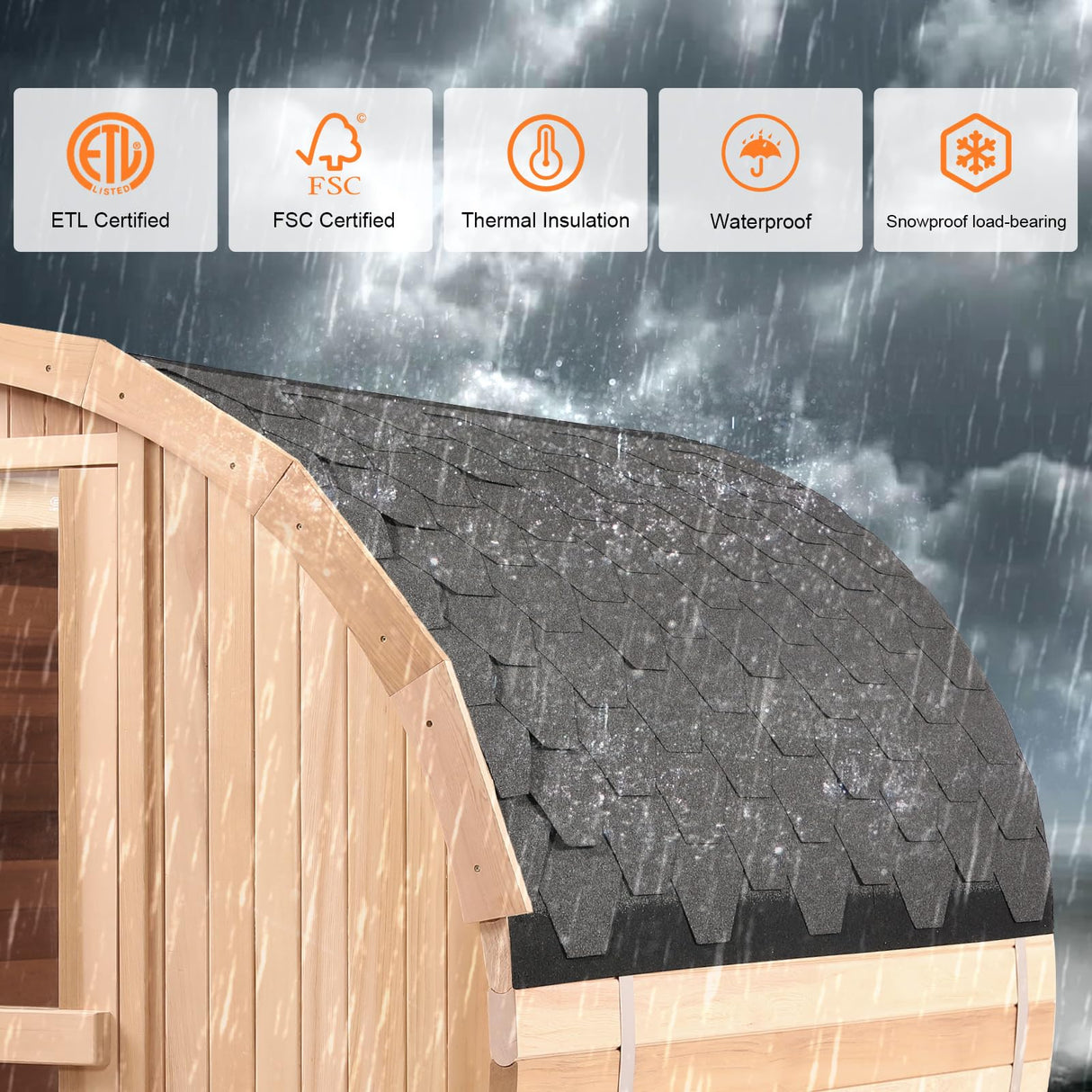 iDOTODO Outdoor Wooden Panoramic Barrel Sauna, 6-8 Person Sauna Room, 6kw Harvia Electric Heater with Sauna Stone, Sauna Accessories and Asphalt Shingle Roof (Red Ceder) iDOTODO