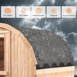 iDOTODO Outdoor Wooden Panoramic Barrel Sauna, 6-8 Person Sauna Room, 6kw Harvia Electric Heater with Sauna Stone, Sauna Accessories and Asphalt Shingle Roof (Red Ceder) iDOTODO