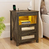 ACTKISS Night Stand with Gun Drawer, Bedside Table with Charging Station & LED Light, Gun Nightstand for Bedroom Living Room, Farmhouse End Table, Rustic ACTKISS