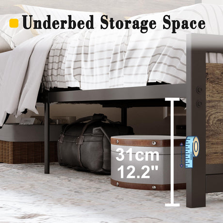 LIKIMIO Walnut King Bed Frame with Headboard & Footboard - Sturdy, Noise-Free Design with Ample Underbed Storage LIKIMIO