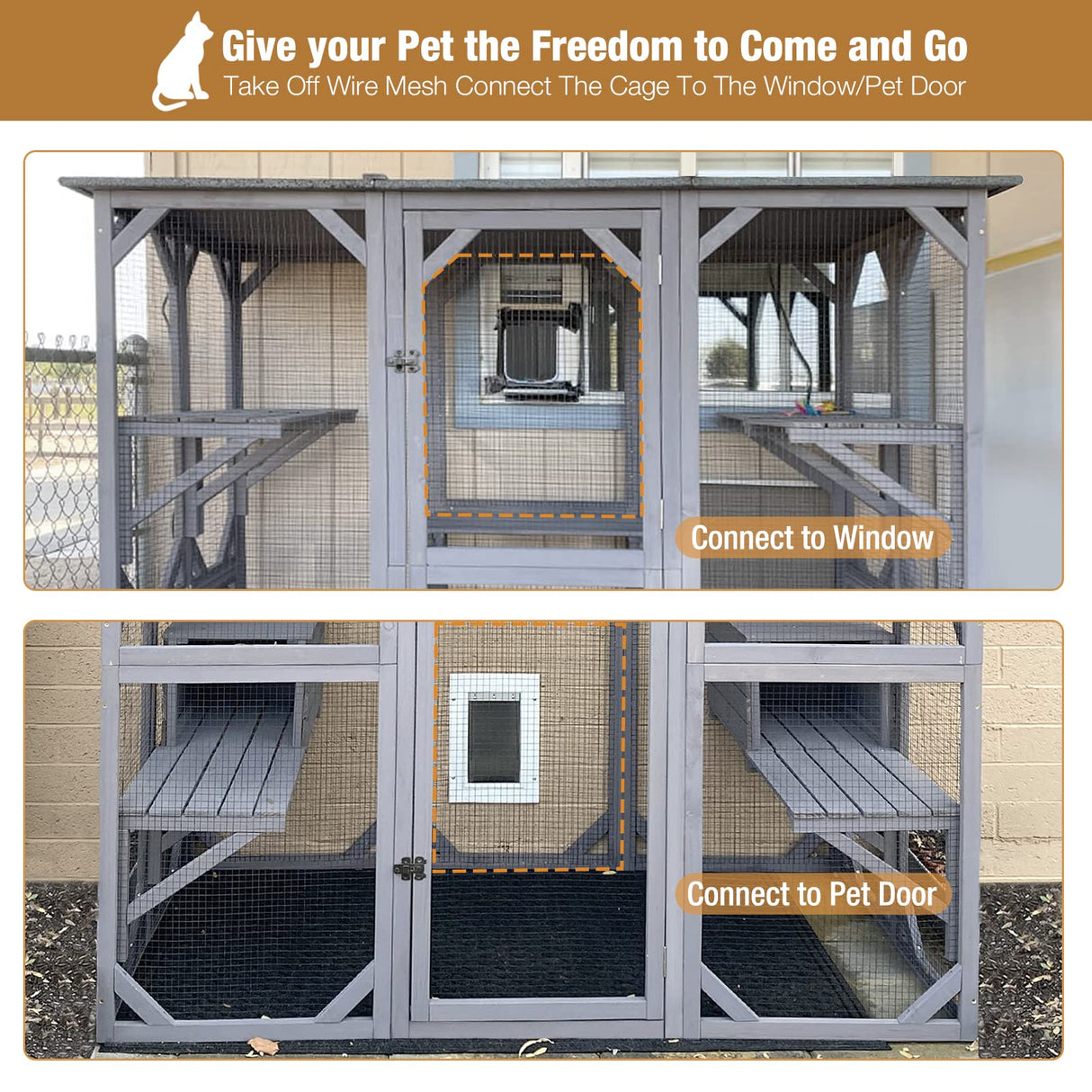 Cat Enclosure Outdoor Catios Indoor Wooden Kitty House Cat Cage with Resting Boxes, Platforms,Waterproof Roof GUTINNEEN