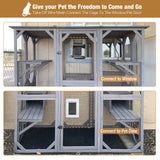 Cat Enclosure Outdoor Catios Indoor Wooden Kitty House Cat Cage with Resting Boxes, Platforms,Waterproof Roof GUTINNEEN