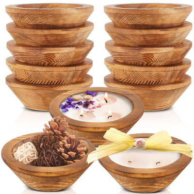Tiangrid Wooden Dough Bowls Bulk Vintage Round Hand Carved Wood Bowl for DIY Candle Home Crafts Making Bread Dough Farmhouse Fruits Supplies Decoration